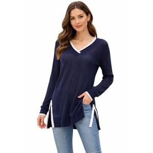 Smartwool Everyday Travel Tunic Sweater Size Large Open Knit Navy Blue V Neck